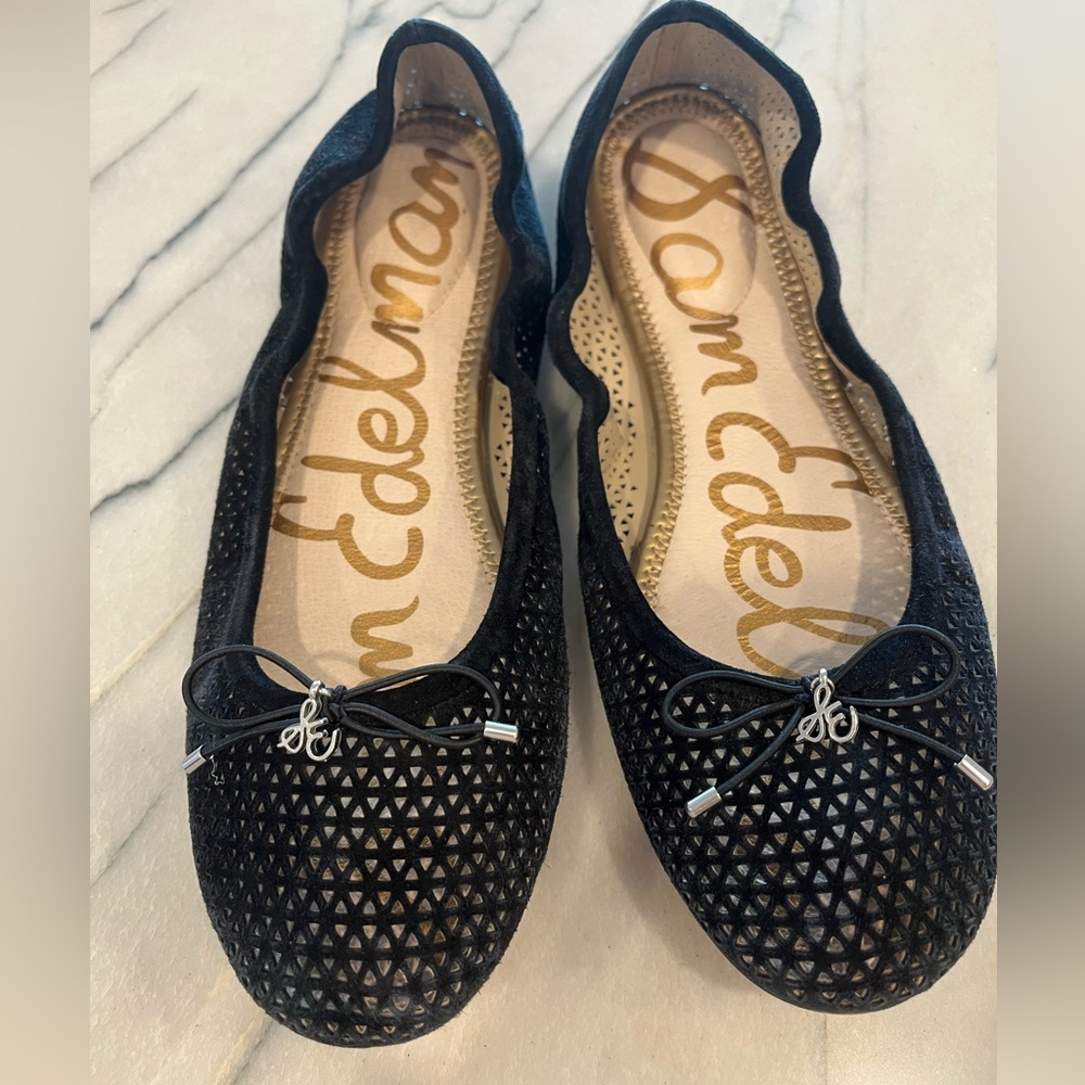 Sam Edelman Black Perforated Suede Flats